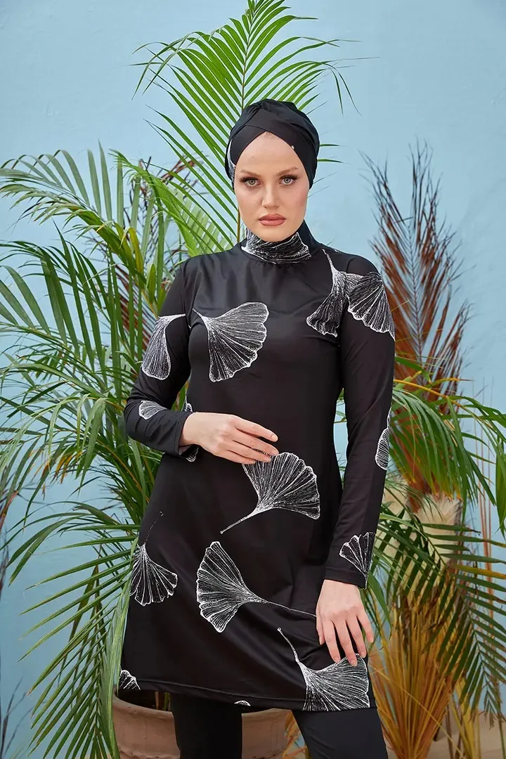 3 Pcs/Set Muslim Women Tulip Print High Stretch Swimwear Full Cover Floral Islamic Hijab Long Sleeve Ladies Burkini Swimwear