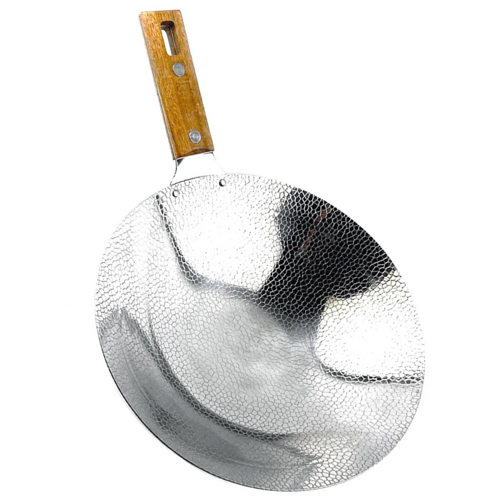 

Бытовая сковорода вок из нержавеющей стали, традиционная металлическая сковорода, ресторанный горшок, деревянная ручка, утолщенная кухонная утварь