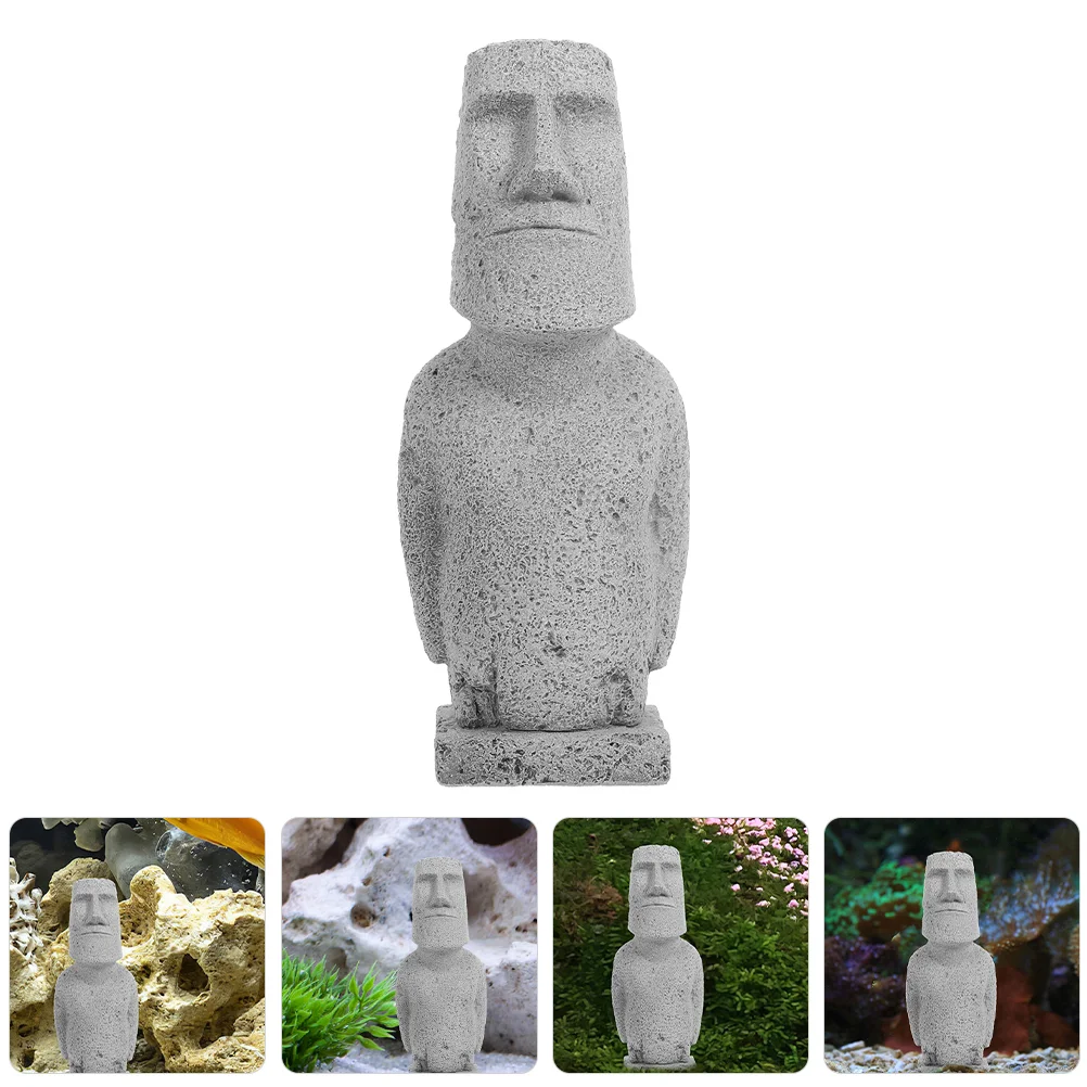 Moai Statue Ornament Aquarium Figure Fish Tank Landscape Statues Fish Tank Landscaping Decor Home Tabletop Terrarium Aquascaping