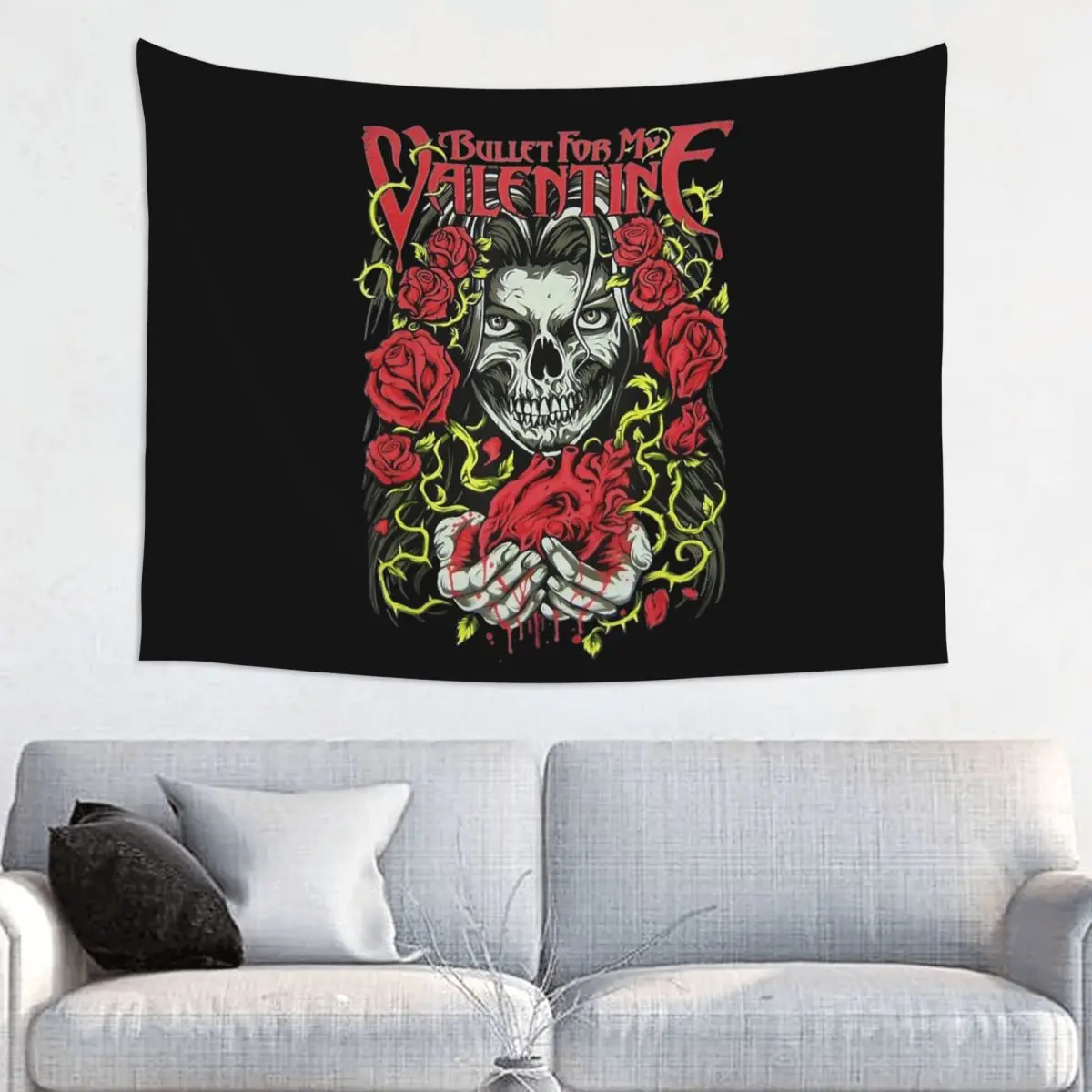 Bullet For My Valentine Roses Heart Tapestry Hippie Polyester Wall Hanging Metal Music Room Decor Curtain Witchcraft Tapestries