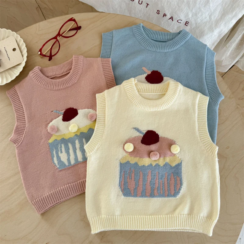 

01-Autumn New Style Vest for Girls, Sweater Outerwear, Stylish Baby Toddler Spring and Autumn Sleeveless Knitted Vest for Childr