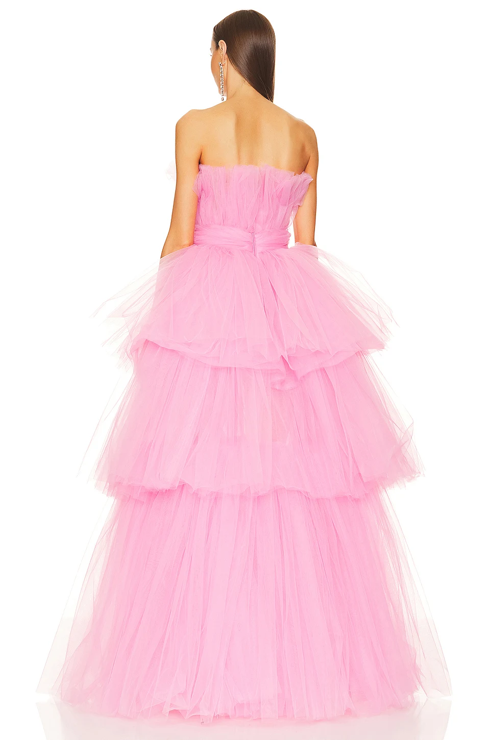 Imagem -03 - Sweet Pink High Low Tiered Longo Tulle Maxi Vestidos Strapless Tutu em Camapara Mulheres Vestidos de Festa Vestido de Noiva