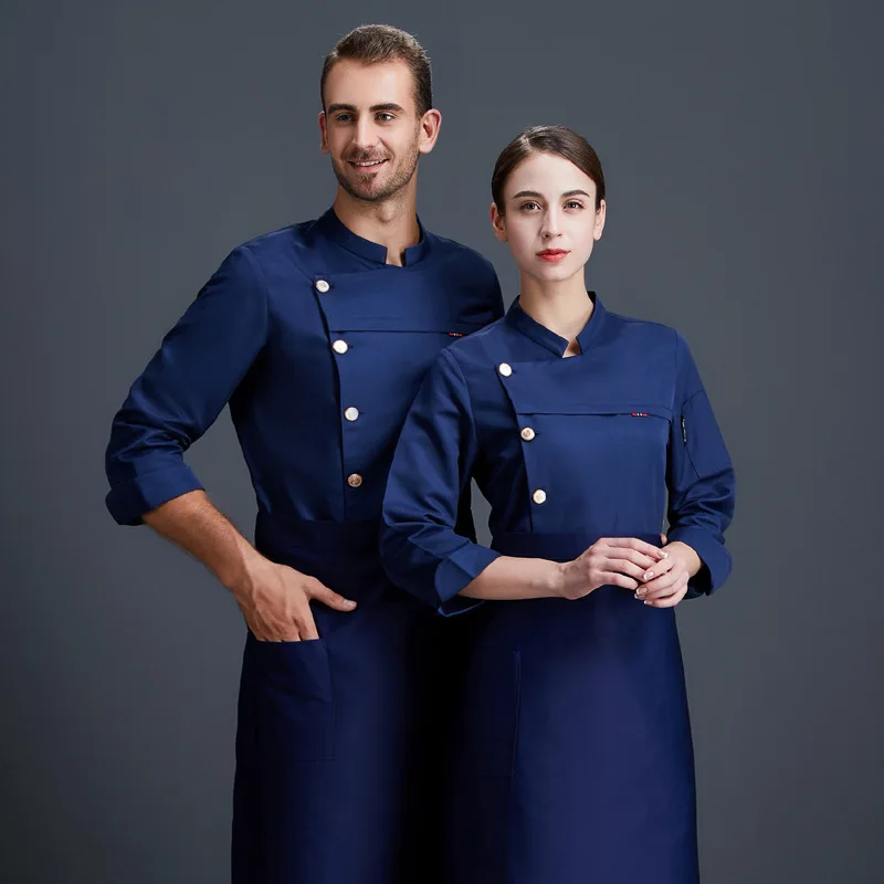 Chef Uniform Long-Sleeve Working Clothes Men's Women's Autumn and Winter Clothing Hotel Restaurant Coffee Shop Kitchen Waite