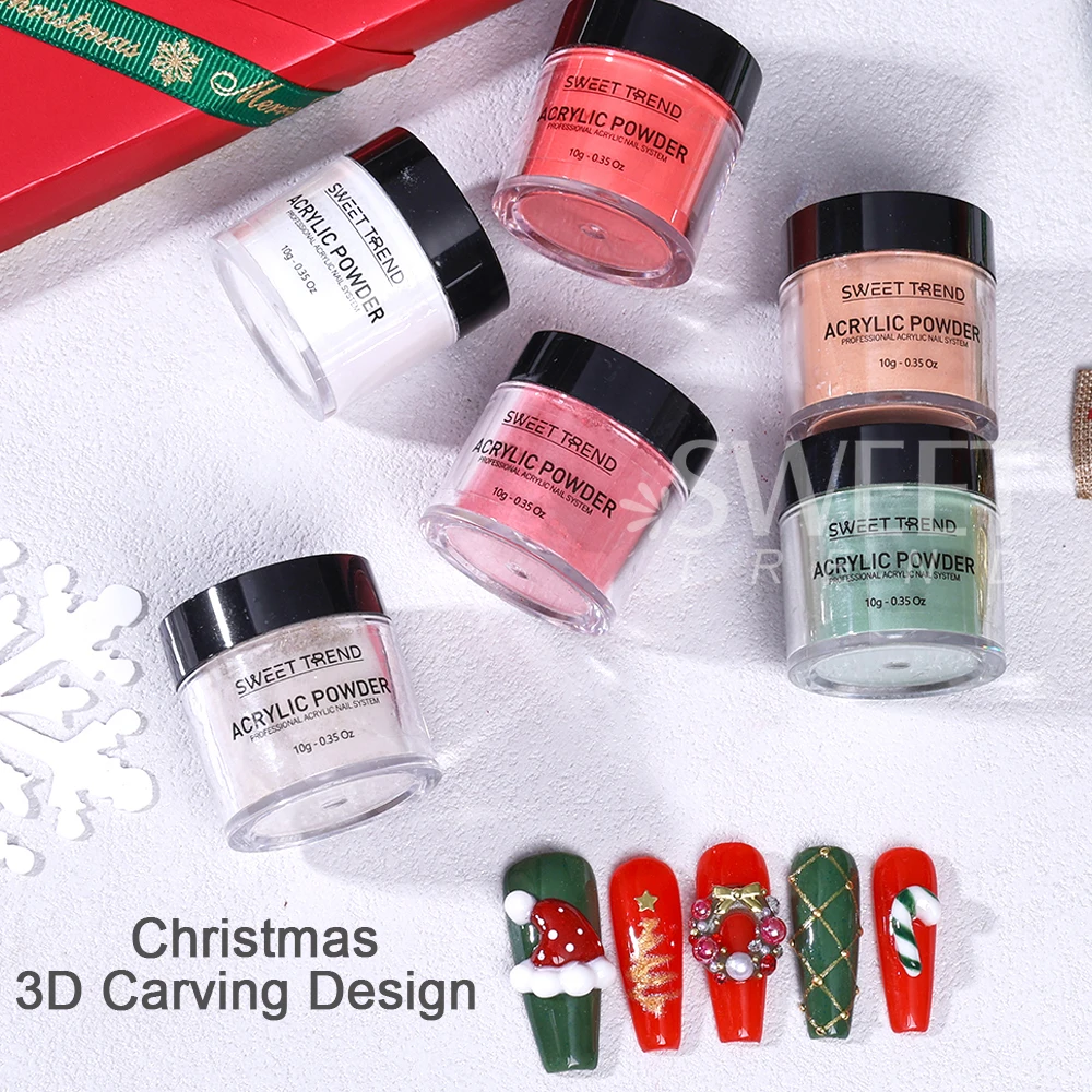 6 قطعة عيد الميلاد الاكريليك مسمار مسحوق 10 جرام 3IN1 تمديد/نحت/غمس مسحوق الكريستال لخريف شتاء السنة الجديدة مانيكير ديكور