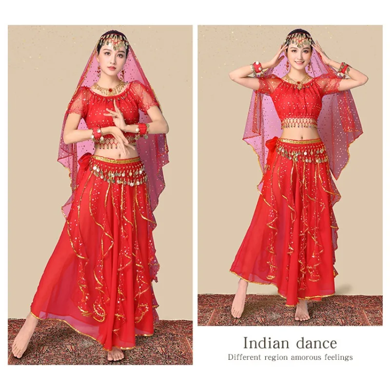 Volwassen Indiase Dans Chiffon Prestaties Kostuum Set Nieuwe Xinjiang Dans Tianzhu Meisje Folk Outfit