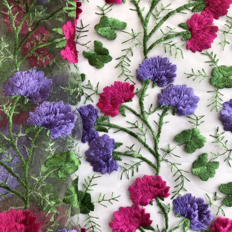 Explosive Fireworks Embroidery Fabric DIY Material Multi Color Qipao Children\'s Clothing Dress Two-color Mesh Fabric By Yard