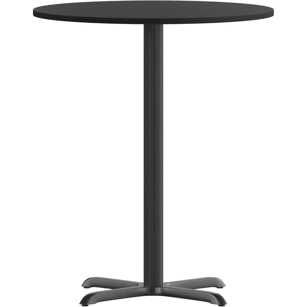 30 Inch Round Black Laminate Table Top with 22 Inch Square Bar Height Table Base