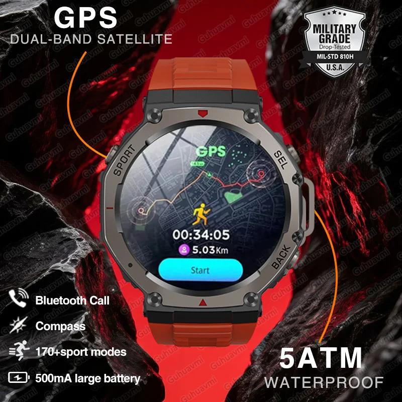 

2025Новые Смарт-часы T-Rex 3 Ultra GPS, мужские часы с компасом, высотомером, аккумулятором 500 мАч, 5 АТМ, водонепроницаемые спортивные часы для фитнеса AMOLED HD Call