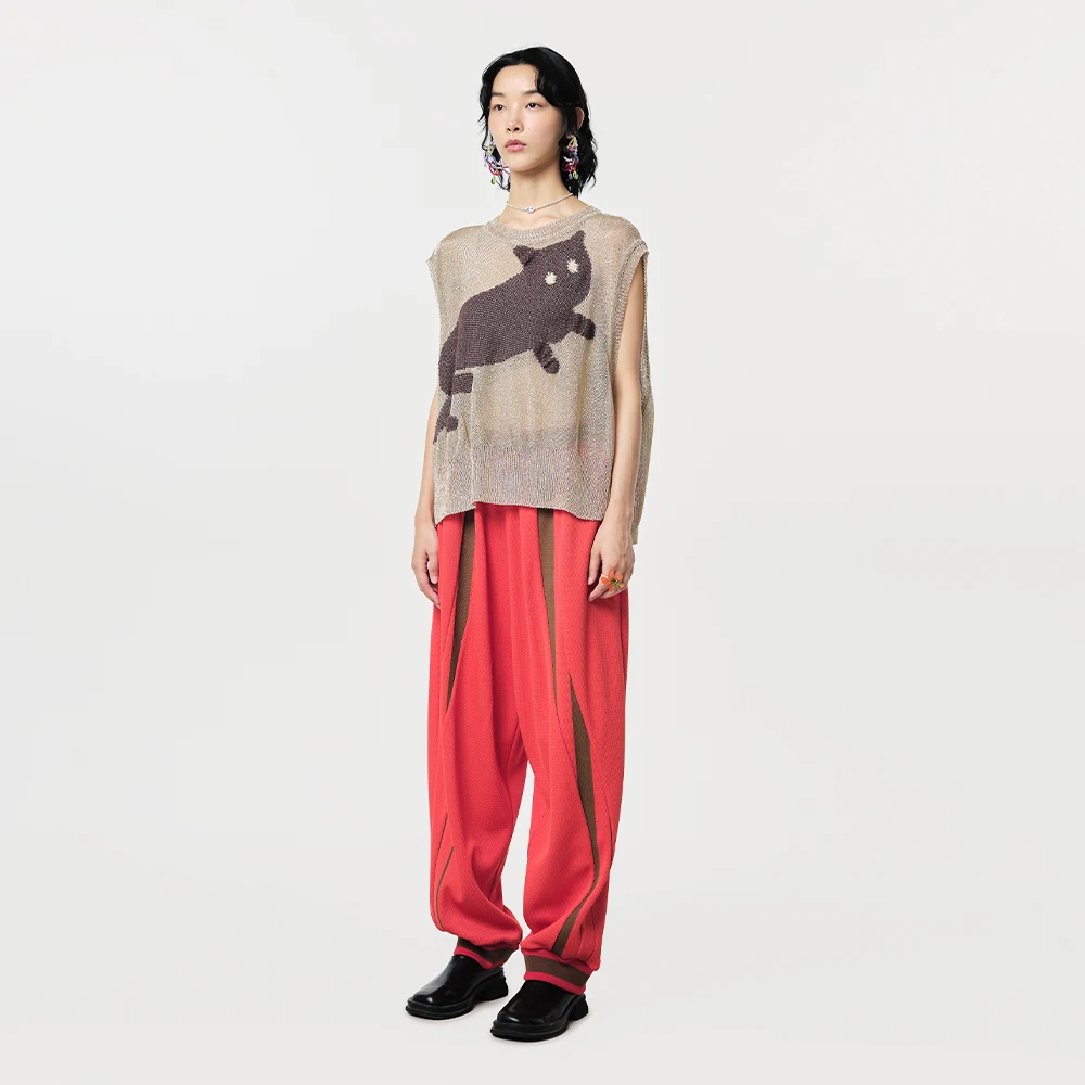 MOVEUP Casual Straight Leg Pants 2026 Spring New Ribbed Waistband Contrast Color Pocket Loose Commuter Pants For Women 124110108