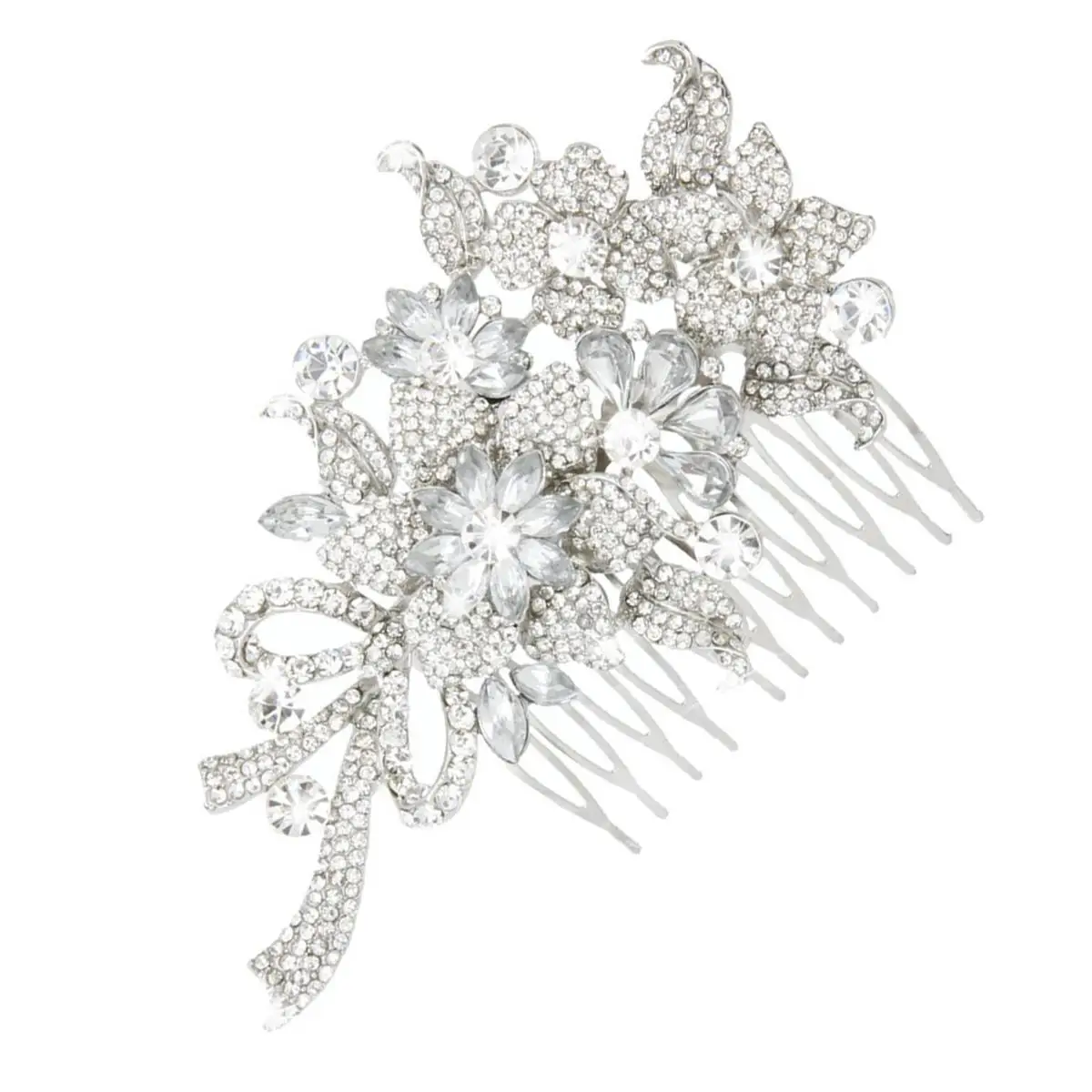 

Модная женская расческа для волос, 1 шт., серебряная заколка для волос со стразами и бантом, цветок, декоративные свадебные аксессуары, заколка для волос для свадебной вечеринки, выпускного вечера