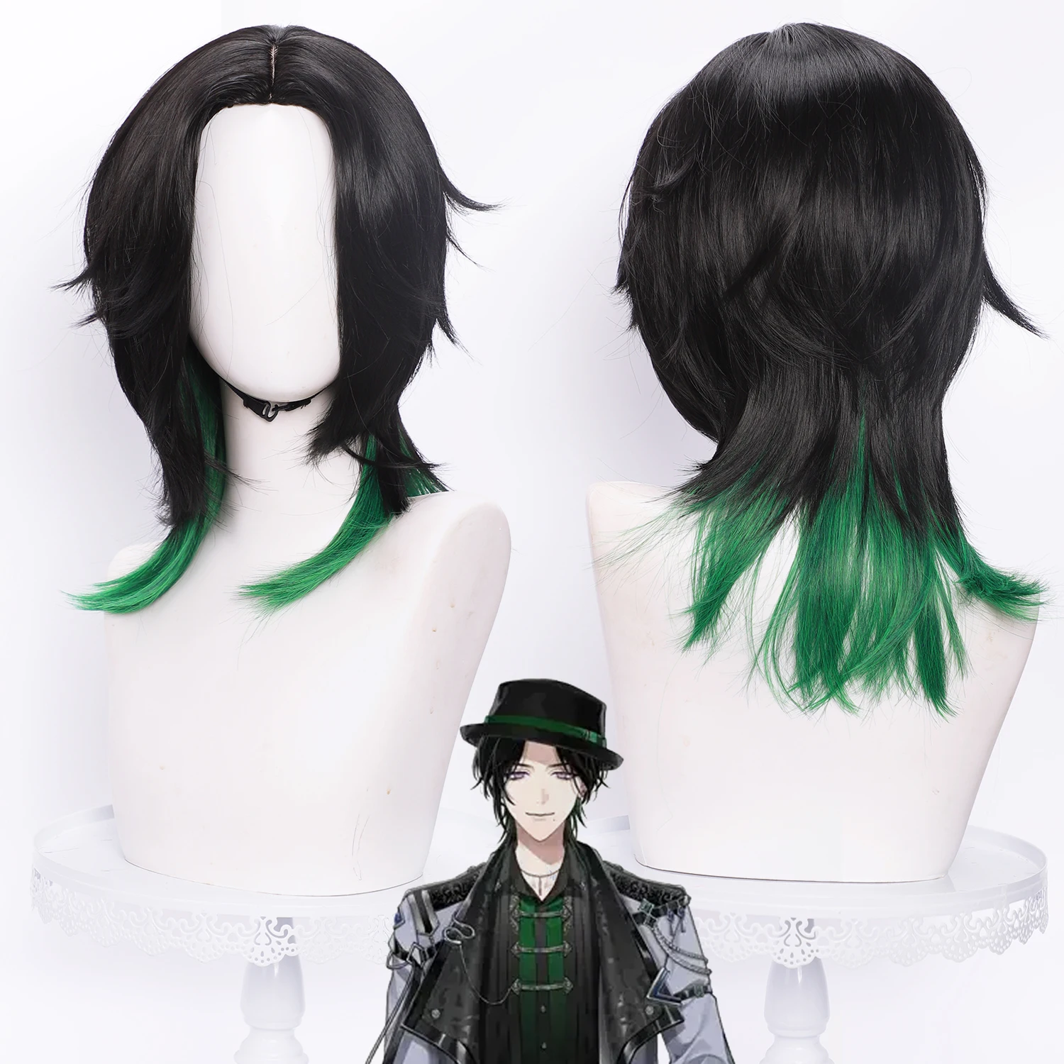 

Парик для косплея Nijisanji Virtual VTuber Аниме-парик Zeal Ginjoka Черно-зеленый Аниме-игра Парик для ролевых игр Короткий синтетический парик с челкой
