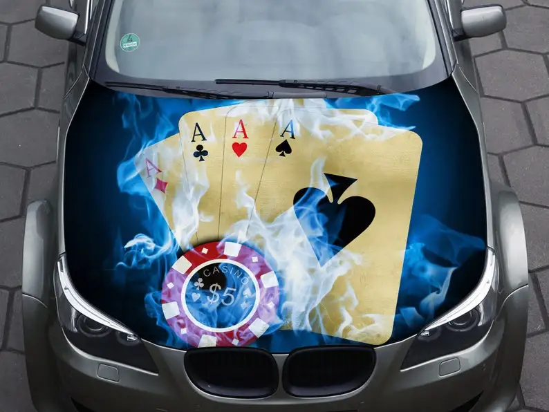 Car hood wrap decal, vinyl, sticker, graphic, truck decal, truck graphic, bonnet wrap decal, skull, f150, four aces, poker