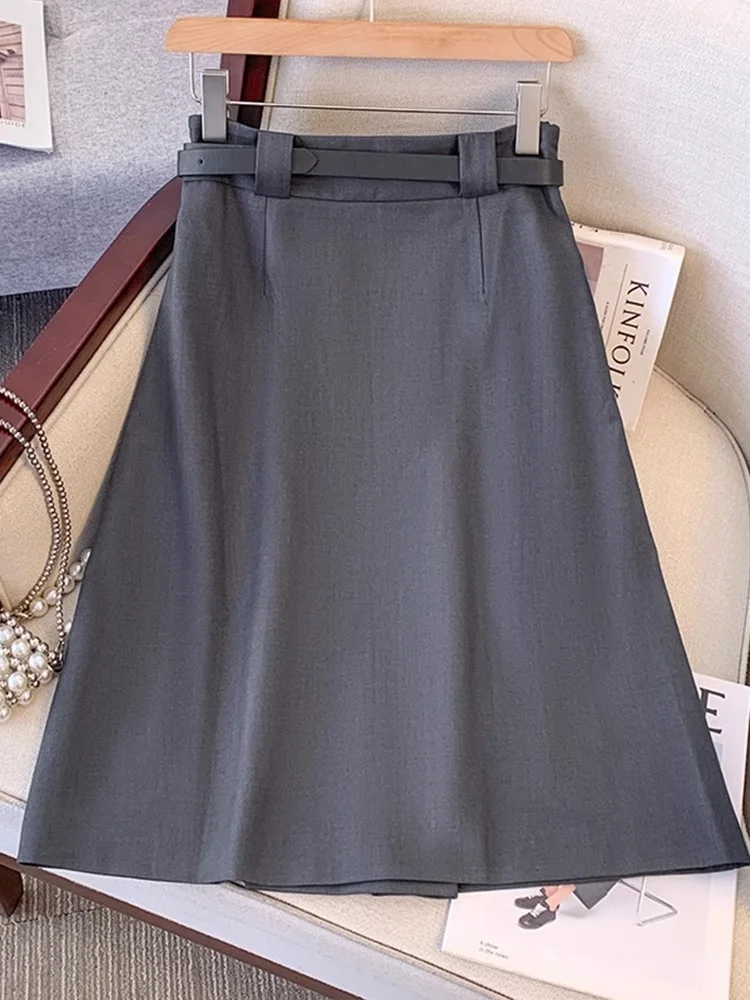 2025 New Women's High Waist A-Line Skirt Commute Slimming Midi Skirt Pleated Busin Casual Mid-Length  Color Skirt