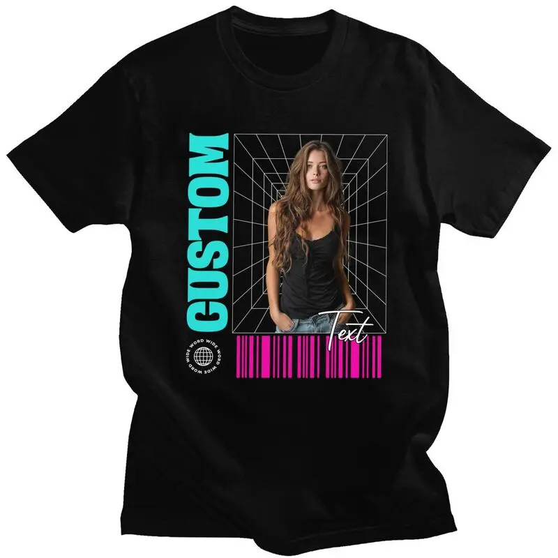 Male Personalized Custom T Shirts Short-Sleeve Cotton Tshirts Anniversary Gift Design Your Own Text Photo Tees Slim Fit Clothing