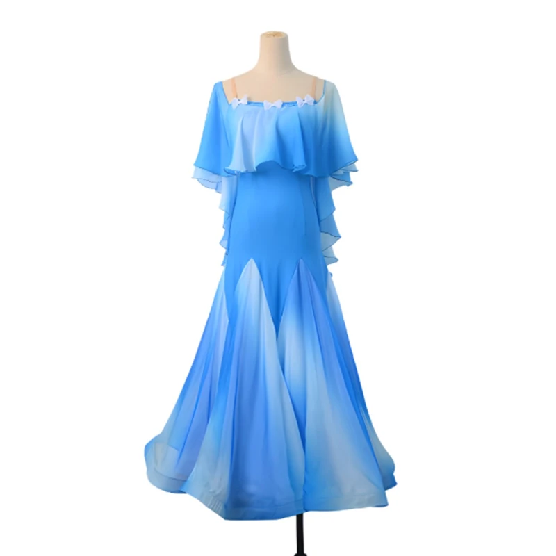 

Summer New Ballroom Dance Dress Women Chiffon Gradient Color Large Swing Skirt Adult Waltz Prom Dancing Practice Clothes VBH598