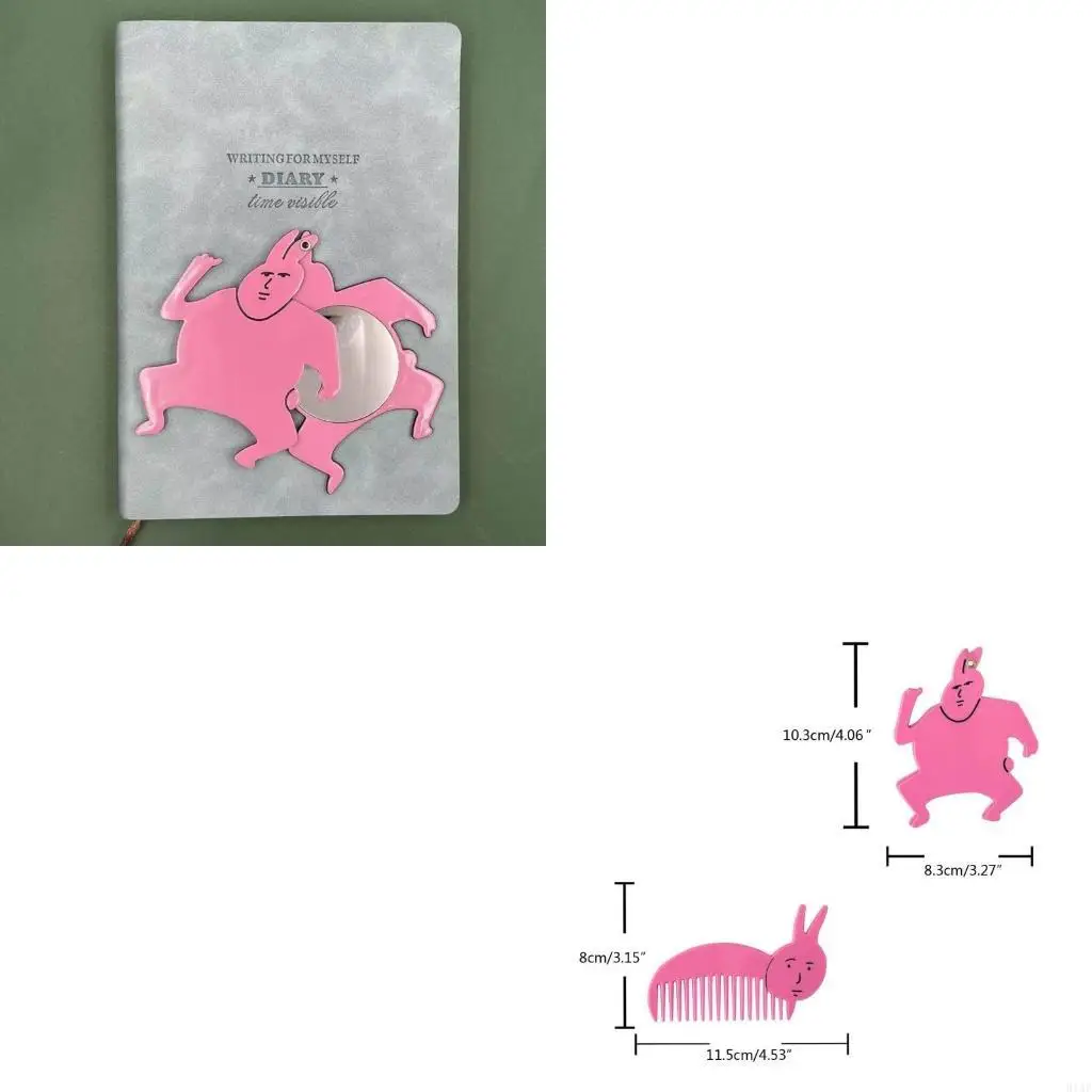 91AF Novelty Mirror and Comb Set Pink Rabbit Theme Keychain Acrylic Material Great Gift for Fashion Forward Individuals