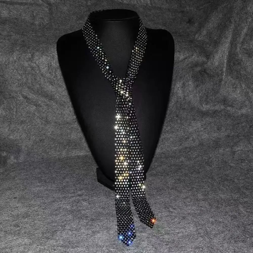 

Темпераментный корейский галстук со стразами, черное ослепительное длинное ожерелье из сплава в стиле Харадзюку, украшение в стиле рубашки, галстук для женщин