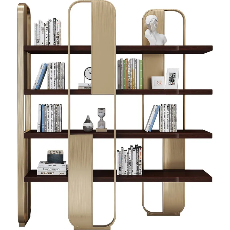 YJQ Italian minimalist living room household stainless steel shelf metal multi-layer bookcase display shelf