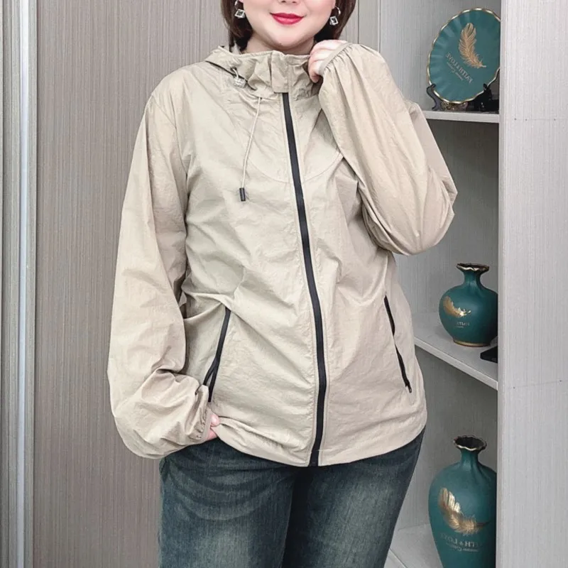 Outdoor Sun Protection Hooded Jacket Women Summer New Plus Size Loose Thin anti-UV Breathable Coat