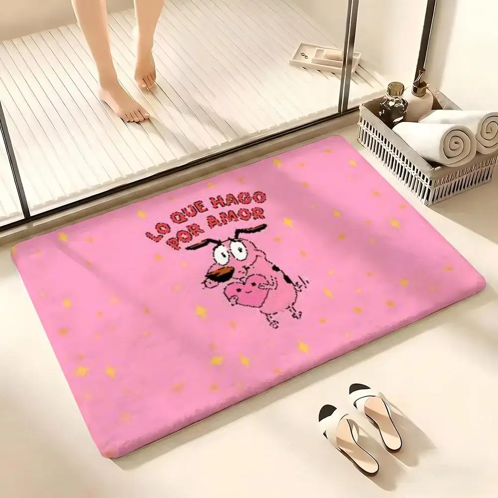 C-Courage The C-Cowardly Dog Floor Mat Flannel Rug Non Slip Absorbent Soft Washable For Entryway Hallway Bathroom Kitchen Decor