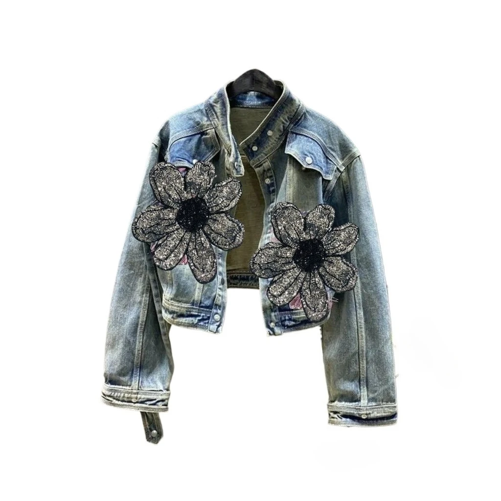 

2026 New Spring Retro Short Denim Jacket Loose Stand Collar Jacket Top