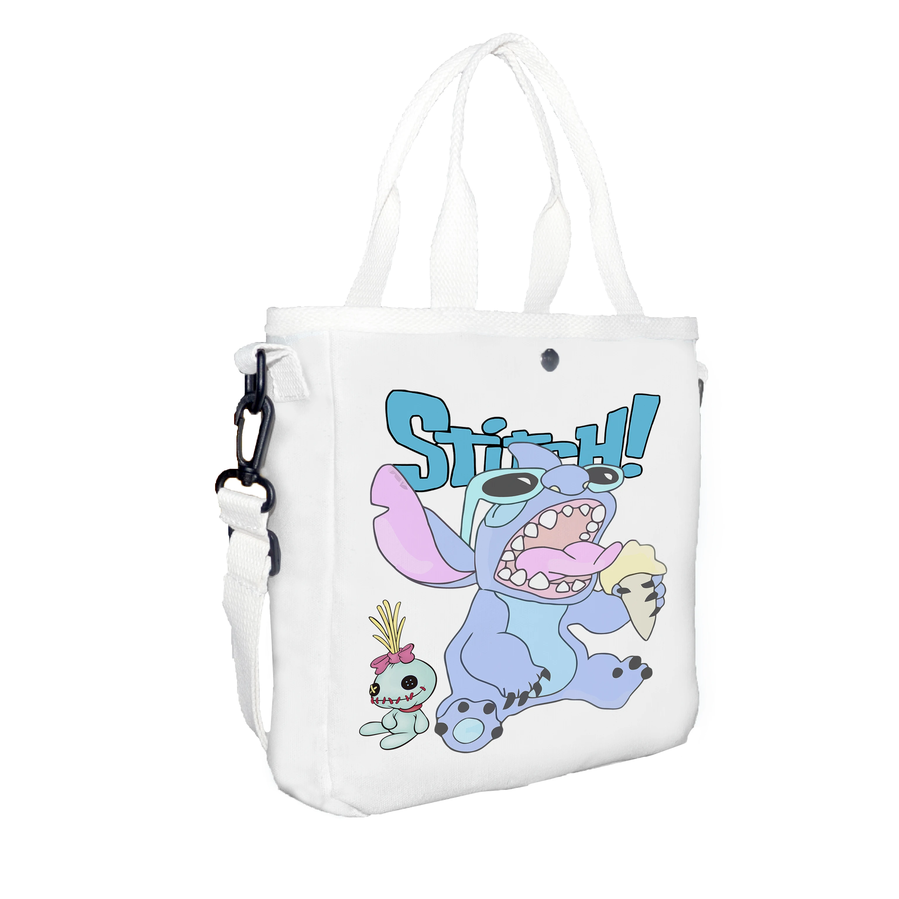 1pc Stitch ice cream themed printed cute canvas bag, suitable for commuting, daily leisure use