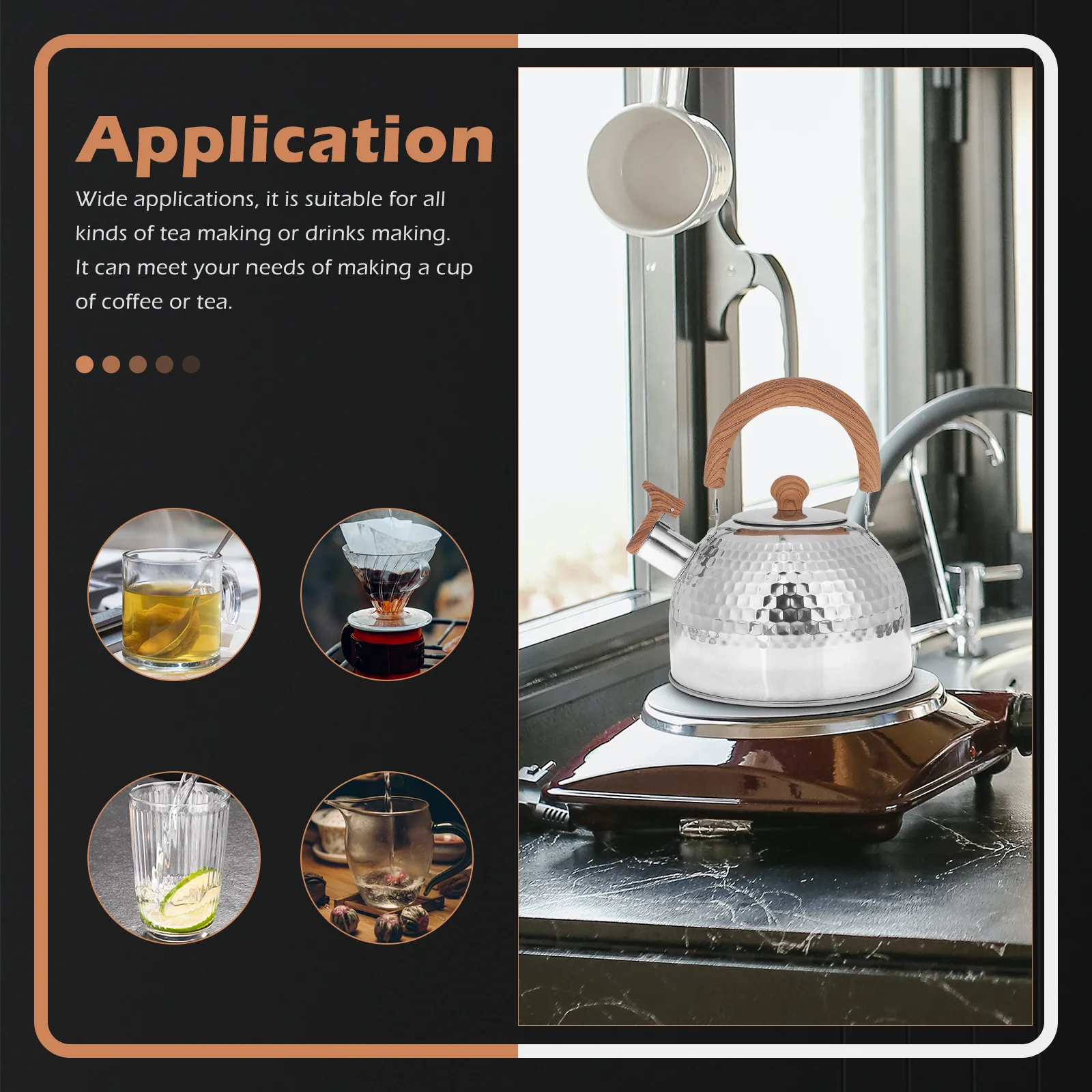 

Stainless Steel Whistling Kettle Practical Tea Kettle Comfortable Handle Wide Applications Large Mouth