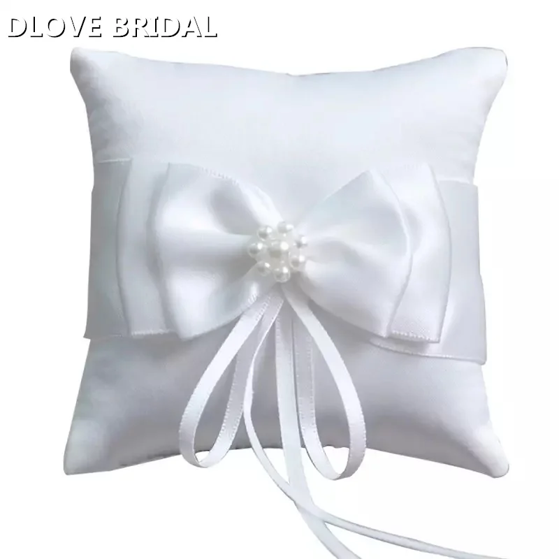 Double Bow Ribbon Romantic Ring Pillow Bridal Wedding Ceremony Pocket Ring Pillow Cushion Bearer with Ribbons Decoration