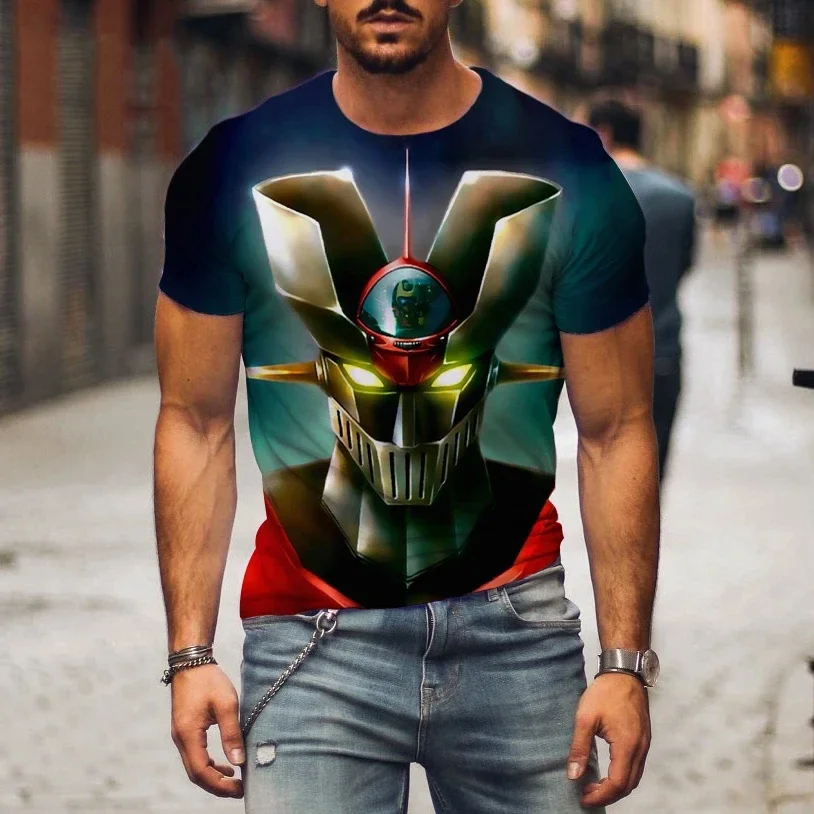 2024 Summer Hot Mazinger Z T-shirt Men\'s Animation Robot 3D Printing Short Sleeve Large Size Loose Comfortable Breathable Top