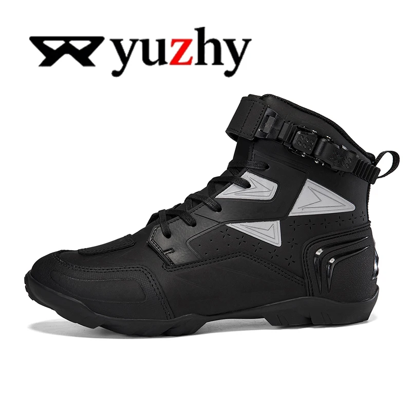 Lexsan Motorcycle Boots Men Leather Motos Breathable Anti Slip Wear-resistant Riders Boots Motorbike Racing Ankle Length Shoes