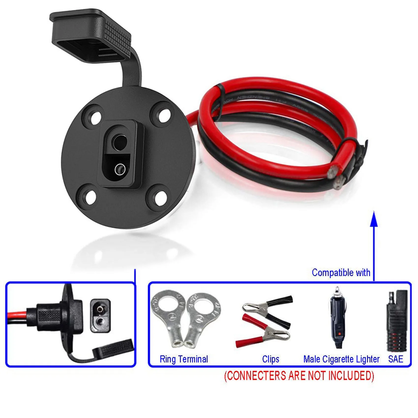 

2X SAE Connector,Solar Weatherproof SAE Socket Sidewall Port, SAE Cable Quick Connect Panel Mount