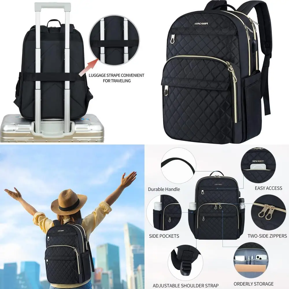 

15.6 Stylish Nylon Laptop Backpack with USB Port & Water-Resistant, Unisex Daypack for Travel & Business