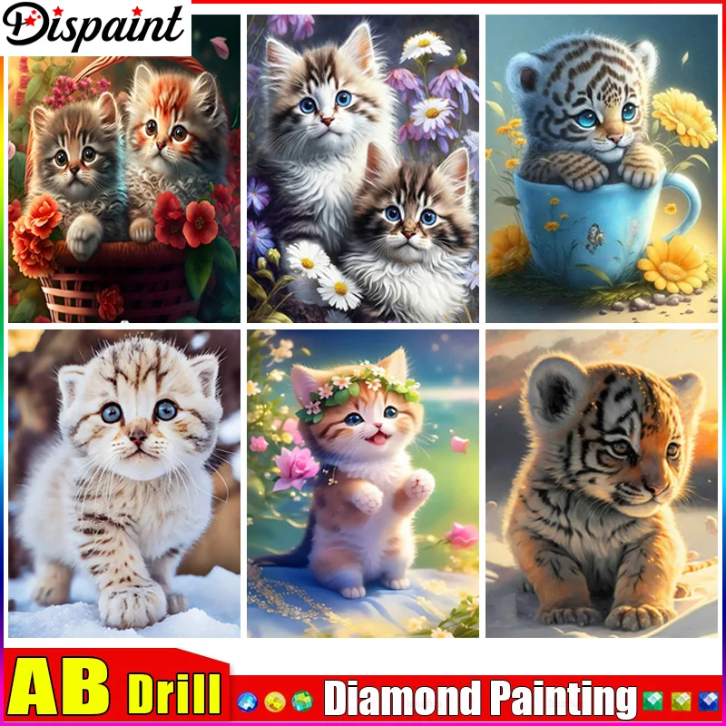 

Dispaint AB 5D DIY Алмазная вышивка Полный дисплей "Животные Кот Тигр" Алмазная картина Квадратные/круглые стразы Декор Искусство