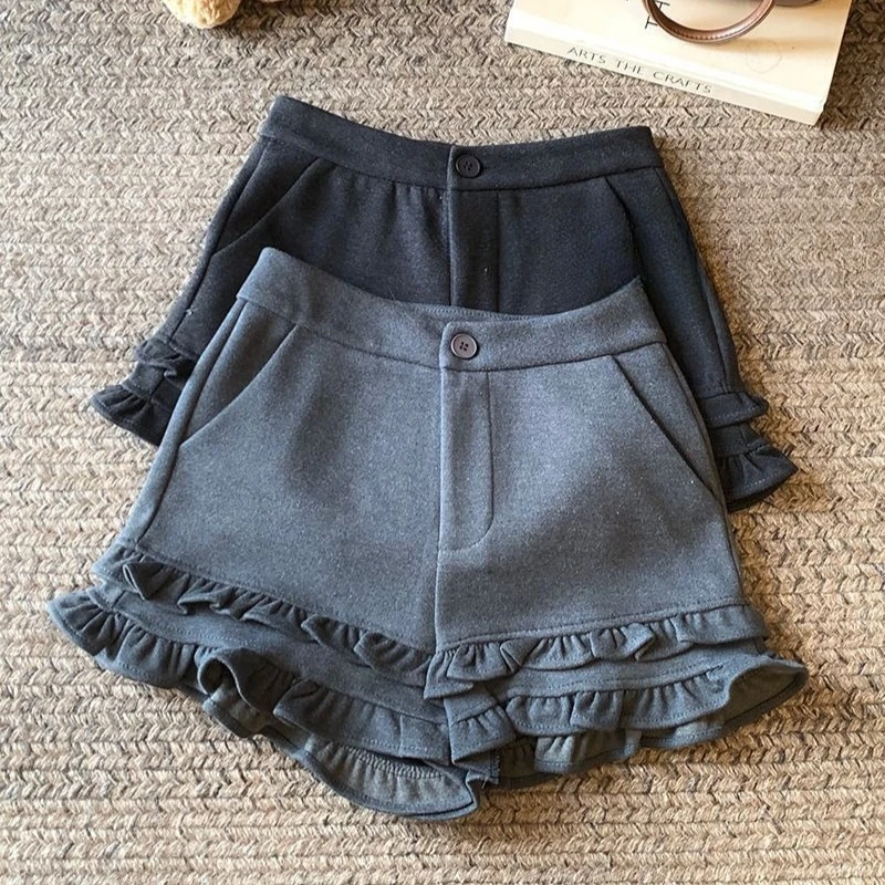 High Waist Black Wide Leg Short Pants Women's Casual Trousers Korean Style A- Line Shorts Solid Japanese Style Fashion Shorts