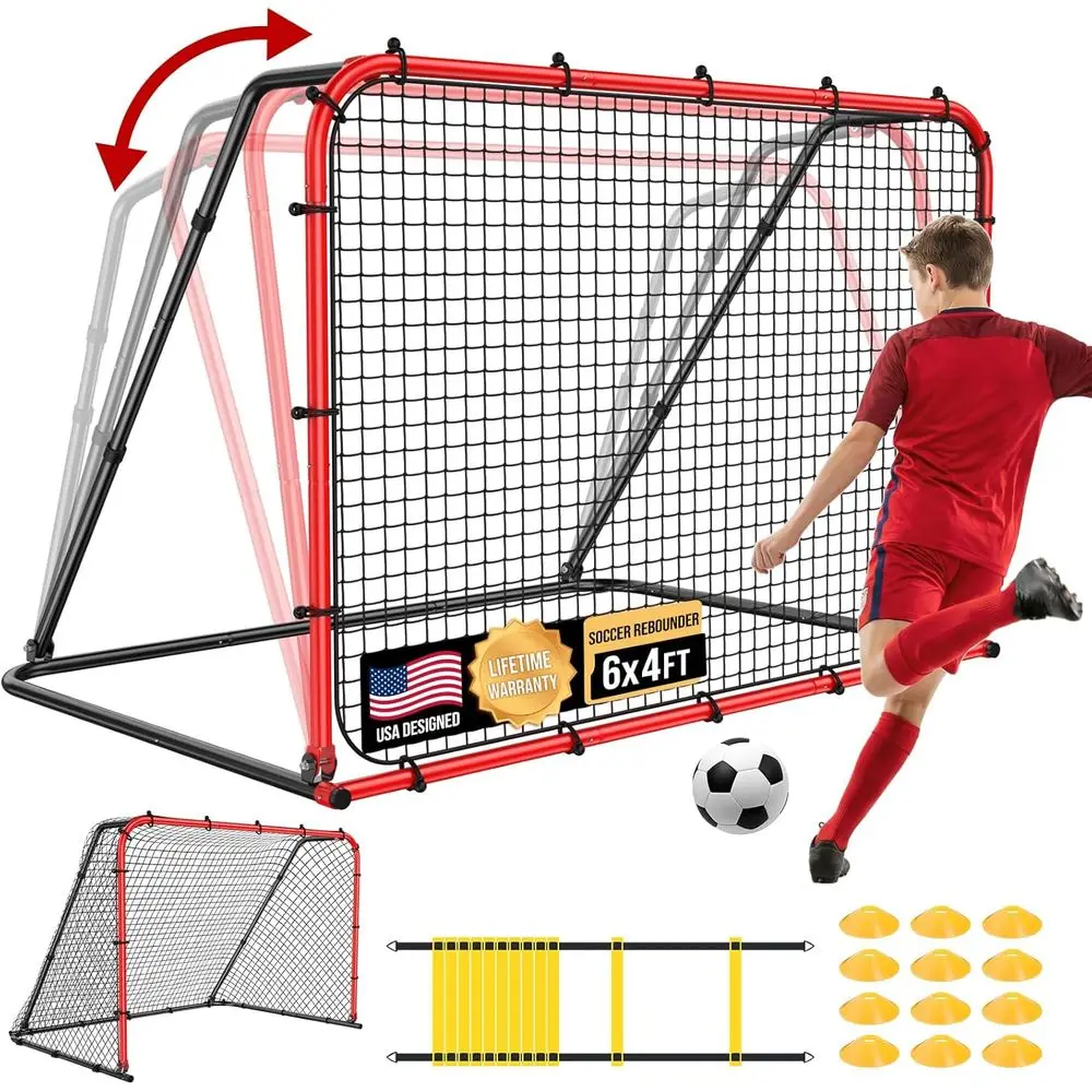 

Portable Soccer Rebounder Goal with Adjustable Angle for Training and Backyard Fun, Including Cones and Agility Ladder for Youth