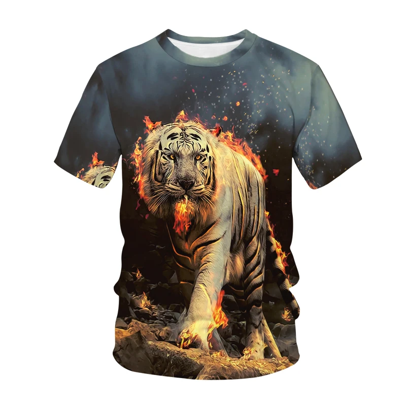 

Summer Lion Tiger T shirt Animal 3d Print Men Women Fashion O-Neck Tshirts Male Top