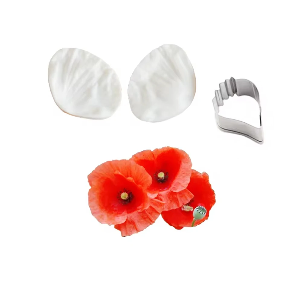 Poppy Flower Petal Veiner Silicone Mold Sugarcrafts Mould Baking Cake Pop Fondant Gumpaste Confectionery Accessories CS284