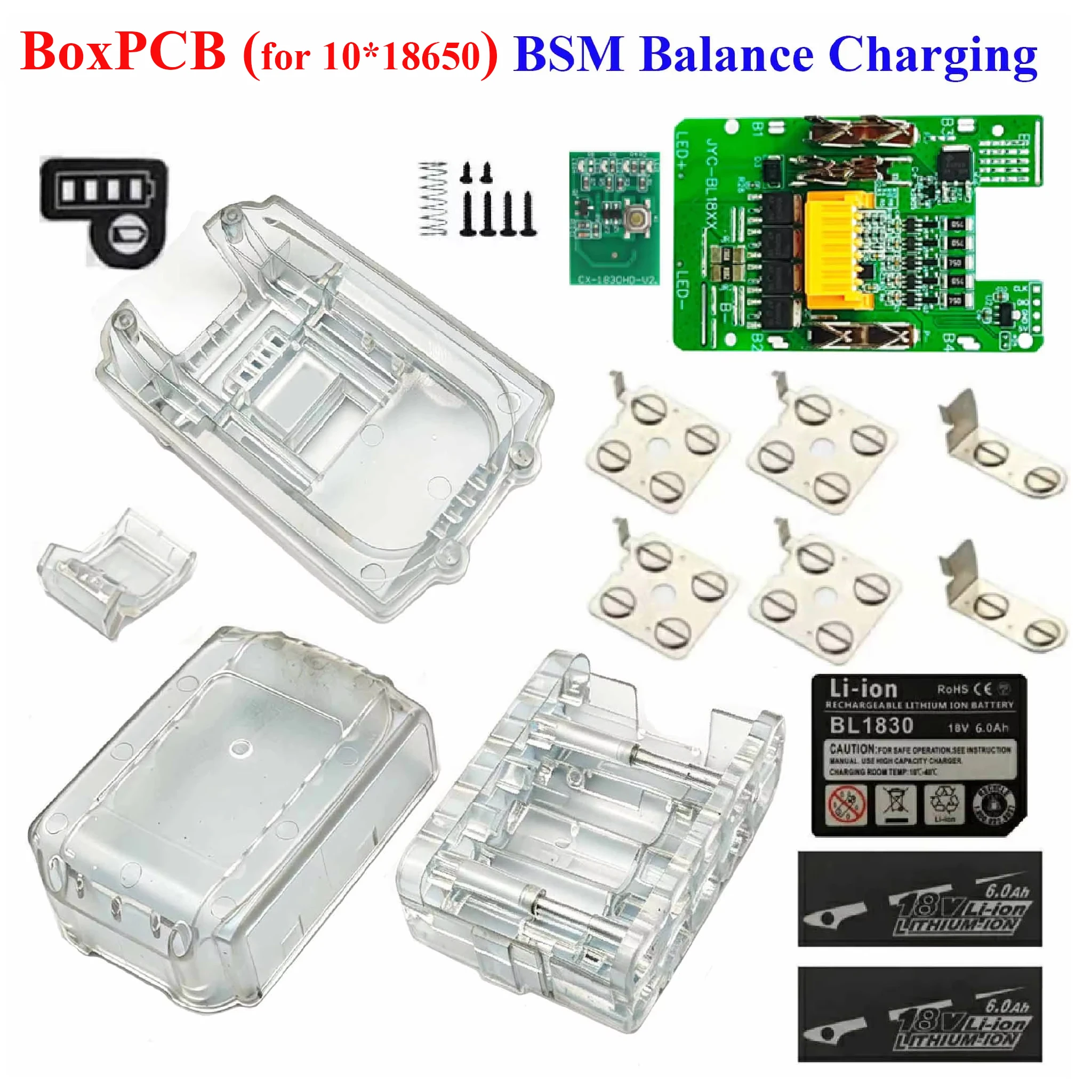 Transparentes Lithium-Batterie-Gehäuse-Kit BSM Balance Charge PCB Board DIY für Makita Akkus BL1830 Gehäuse 10*18650 Hüllen – Detail 2