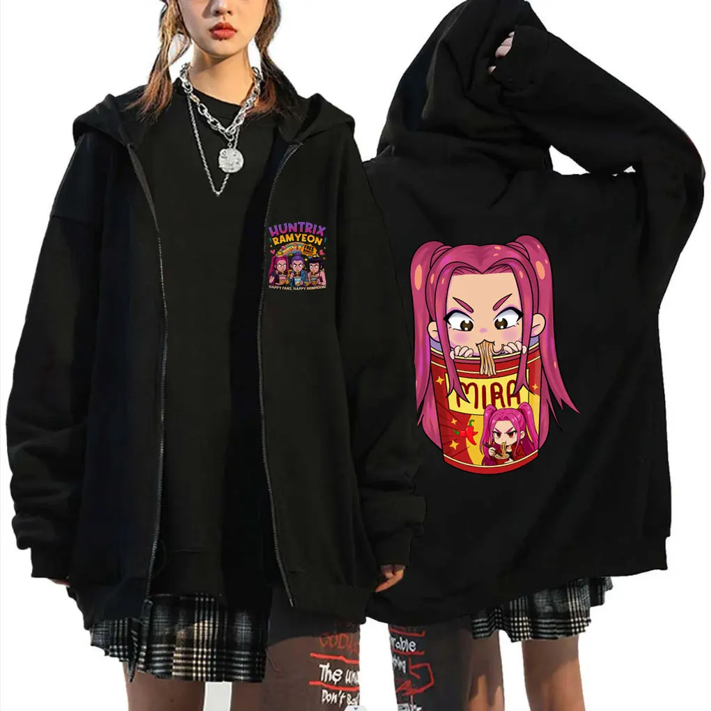 Película KPop Demon Hunters Sudadera con capucha con cremallera Linda Kawaii Rumi Mira Zoey chaqueta gráfica hombres mujeres Casual polar algodón sudaderas con cremallera