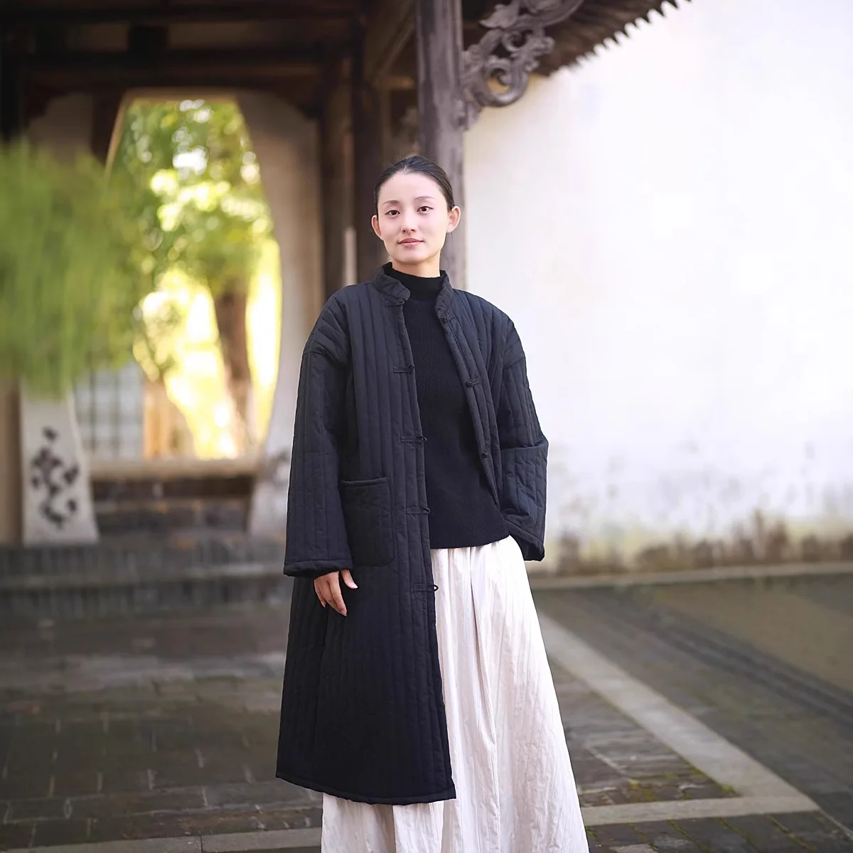 

Autumn Winter Cotton Coat Long Parka Women's Clothing Quilted Thicken Warm Cotton Jacket High-Density Cotton Long Coat Button