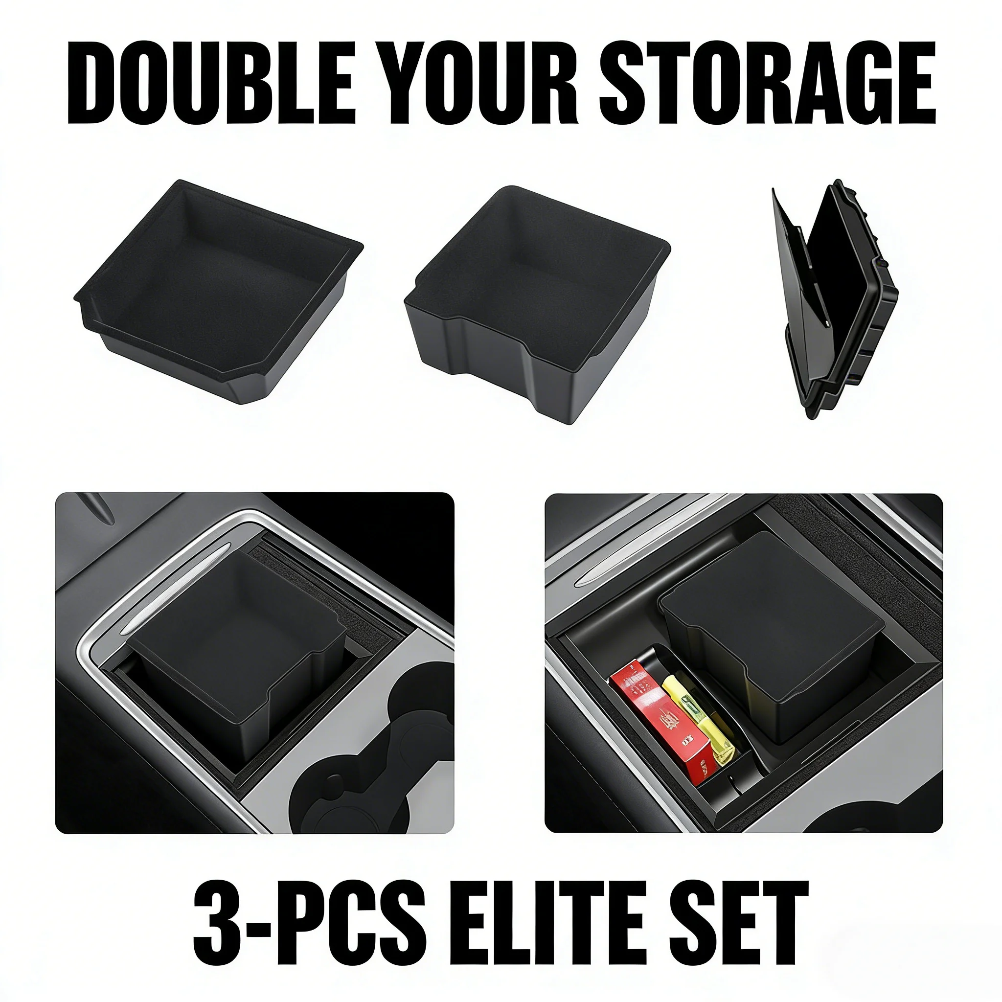 

Center Console Organizer & Armrest Storage Box for Tesla Model 3 Y Highland 2024 2026 Hidden Tray Container Interior Accessory