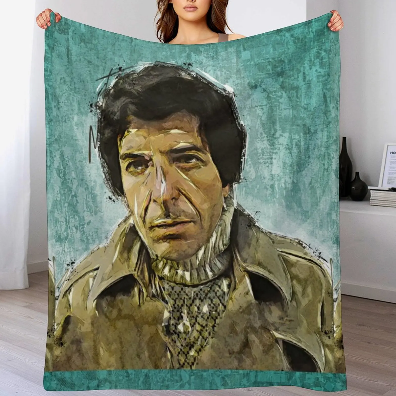 Leonard Cohen - Music Legend Art Design Throw Blanket Flannel Furrys Hair sofa bed Blankets