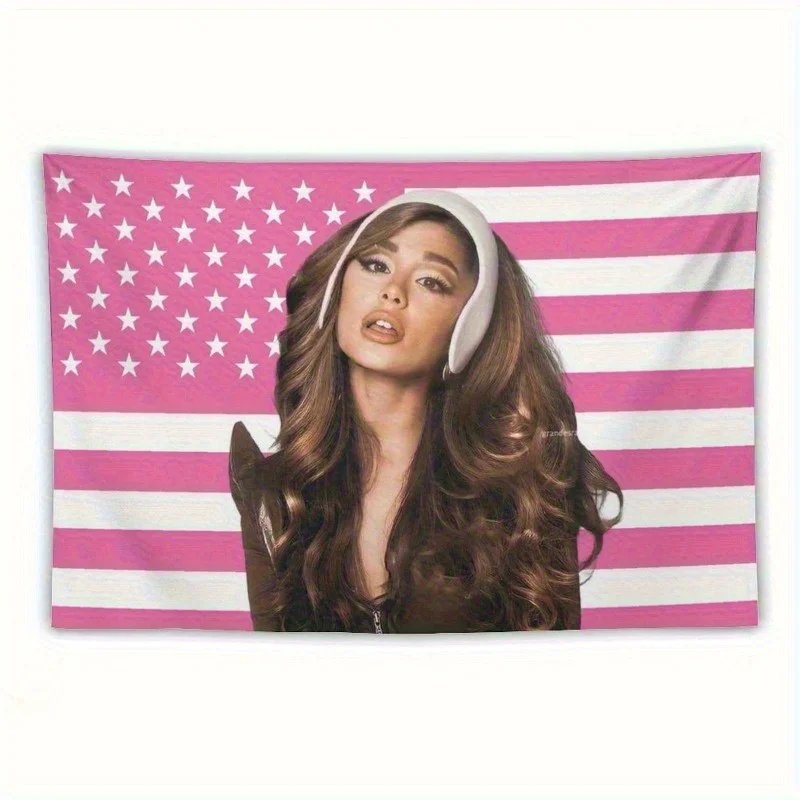 Tapiz que muestra A-Ariana Grande, diseñado con un motivo de bandera americana rosa y blanca, es perfecto para mejorar la decoración