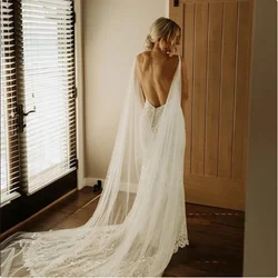 Cape de mariée longue, voile moderne, drapée, pour mariage