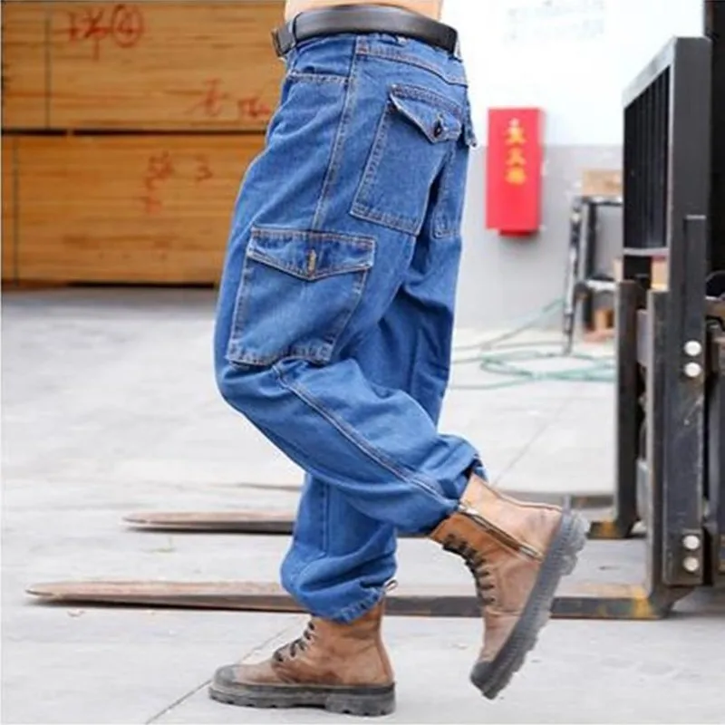 

Men's OVERALL Jeans Fashion Wear Resistan Denim Cargo Pants Casual Straight Loose Working Clothes Trousers Bottoms Plus Size 4XL