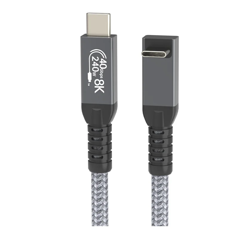 Cable USB 4 90 °   Codo estereoscópico 40Gbps USB4 tipo cable de datos C carga rápida PD 240W, transferencia de vídeo 8K