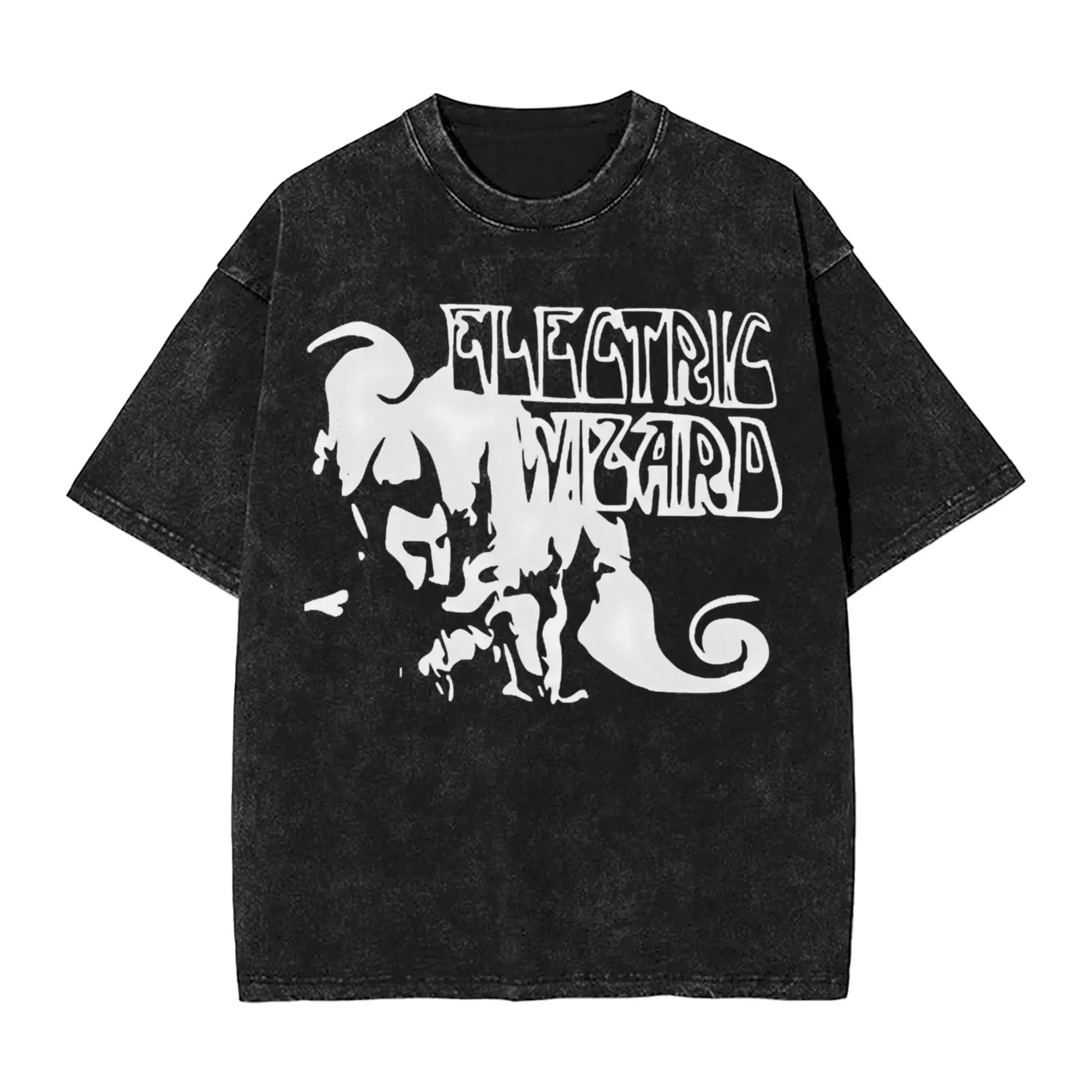 Electric Wizards Heavy Metal Washed T Shirt Streetwear Hip Hop Retro T-Shirt  Tees Tops Men Women Short Sleeve Harajuku Printed