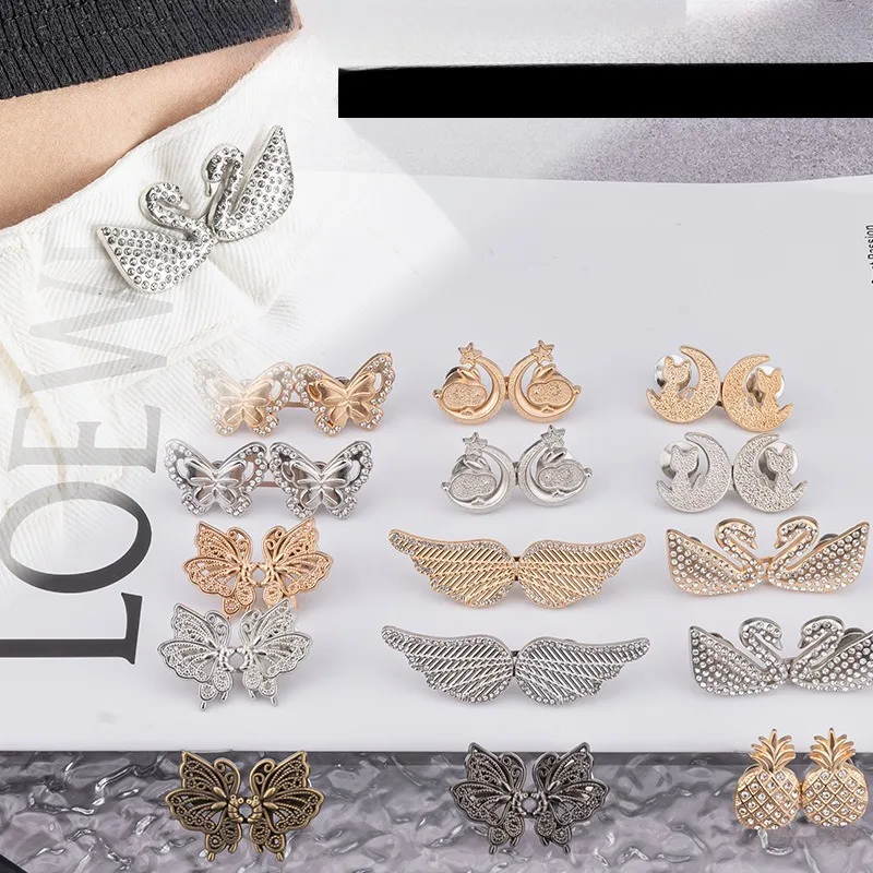 Butterfly waist cinching buckle, metal mother and child, detachable, nail free, seam free denim jeans waist cinching device