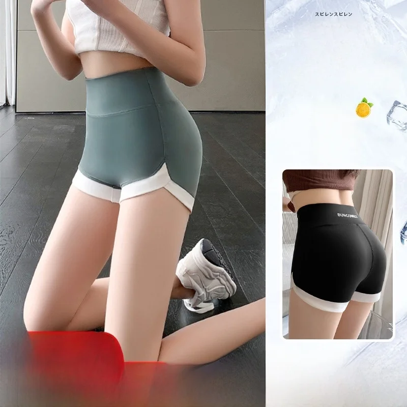 

Fitness Girls Color Block Sports Shorts Tight High Waist Yoga Running Butt Lifting No Obvious Sewing Line Three-quarter Lengt...
