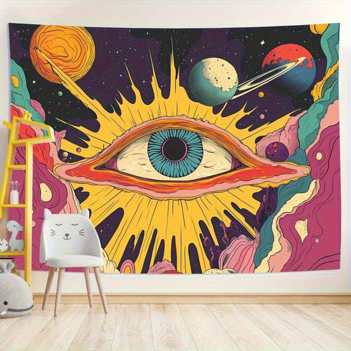 Cosmic Eye Tapestry Planets Astrology Bohemian Wall Decor Psychedelic Art Banner Large Size 180x280cm
